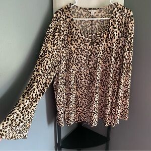 Cato Black and Brown Ruffled Long Sleeve Blouse